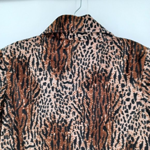 GUESS L Cropped Fur Lined Blazer Jacket Flared 3/4 Sleeve Y2K Retro Animal Print - Picture 10 of 15